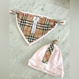 NWOT Burberry bib and hat set